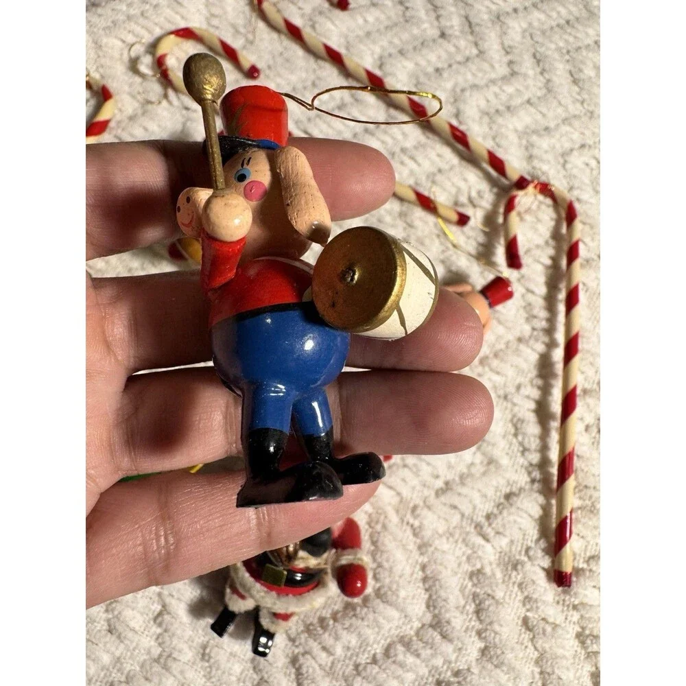 12 Vtg Tiny Painted Wooden santa pig Folk Art Mix